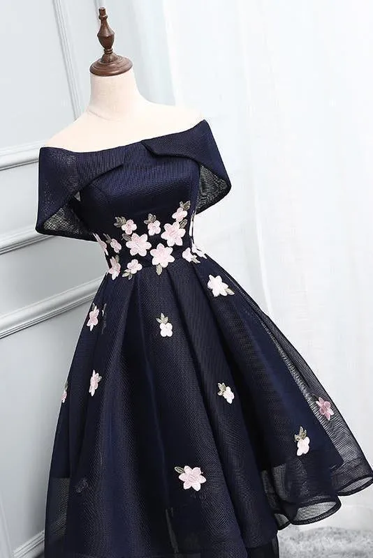 2024 Chic Off-the-Shoulder Appliques Asymmetrical Short High Low Homecoming
