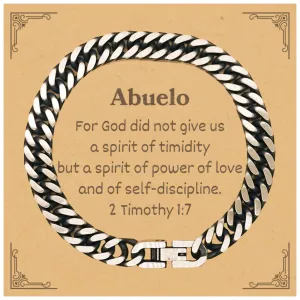 Abuelo Cuban Link Chain Bracelet - Power, Love, Strength for Grandfathers Birthday Gift, Inspirational Jewelry for Men, Confidence and Hope for Fathers Day and Christmas, Unique Engraved Bracelet for Veterans Day