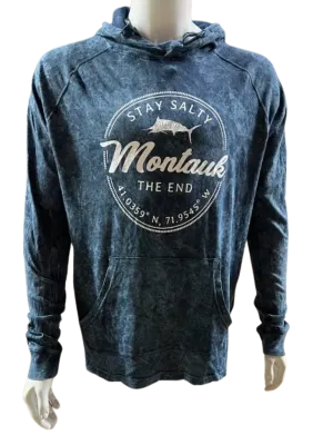 Adult Unisex Light Weight Montauk The End Stay Salty 50/50 Long Sleeve Hooded Pullover