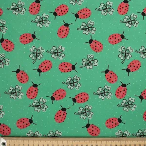 Animal Series Ladybird Stellate Clover Teal Cotton Prints
