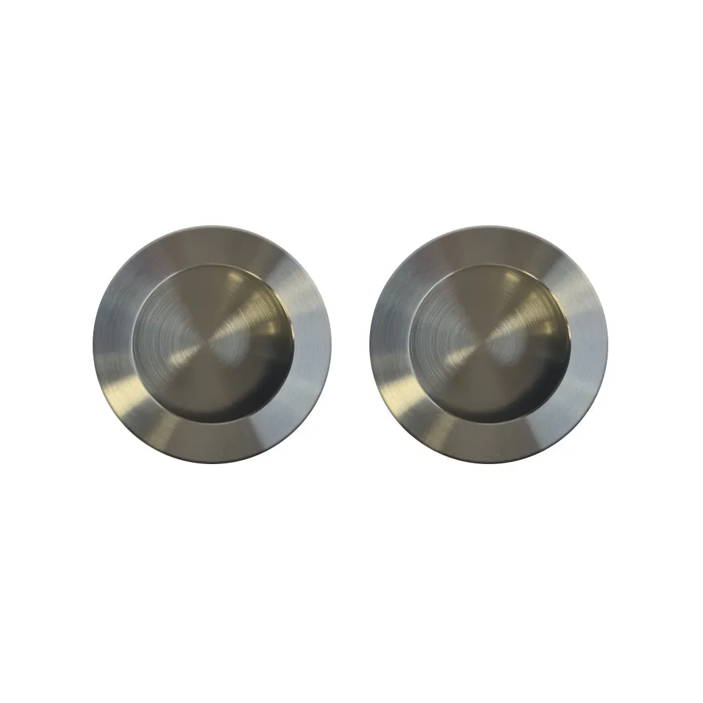 Anniston 50mm Sliding Door Round Flush Pulls Pair and Single Finger Pull  - Satin Stainless Steel