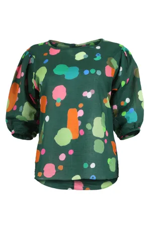 Astra Blouse Green in Seersucker