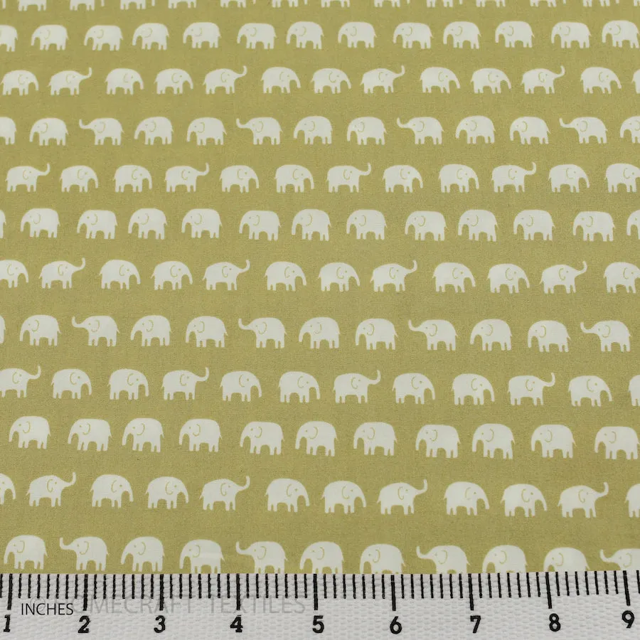 Beige Mini Elephant Animal Cotton Print