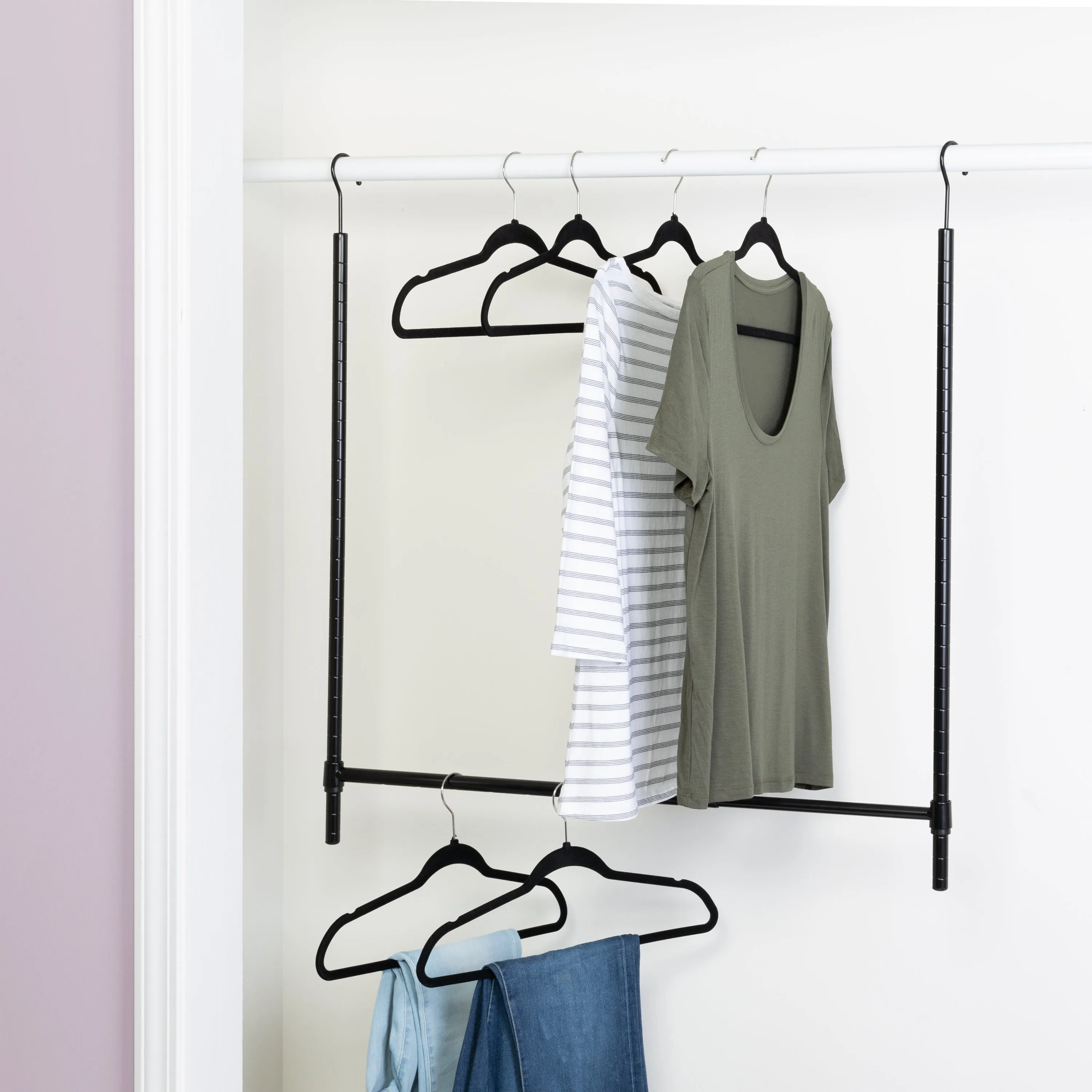Black Hanging Closet Rod For Clothes Hanging
