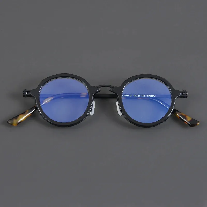 Black Mask Unisex Full Rim Round Titanium Acetate Eyeglasses Tv5899