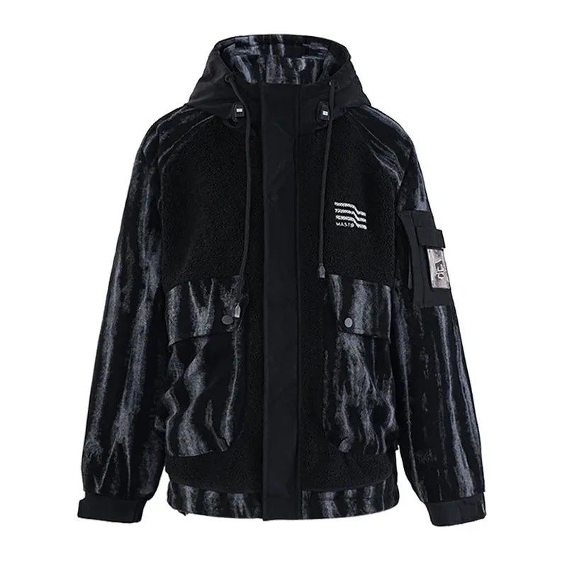 Cargo Male Padded Jackets Hooded Camouflage Letter Pattern Drwastring Striped Casual Lamb Wool Casual Men's Coats CPG2535