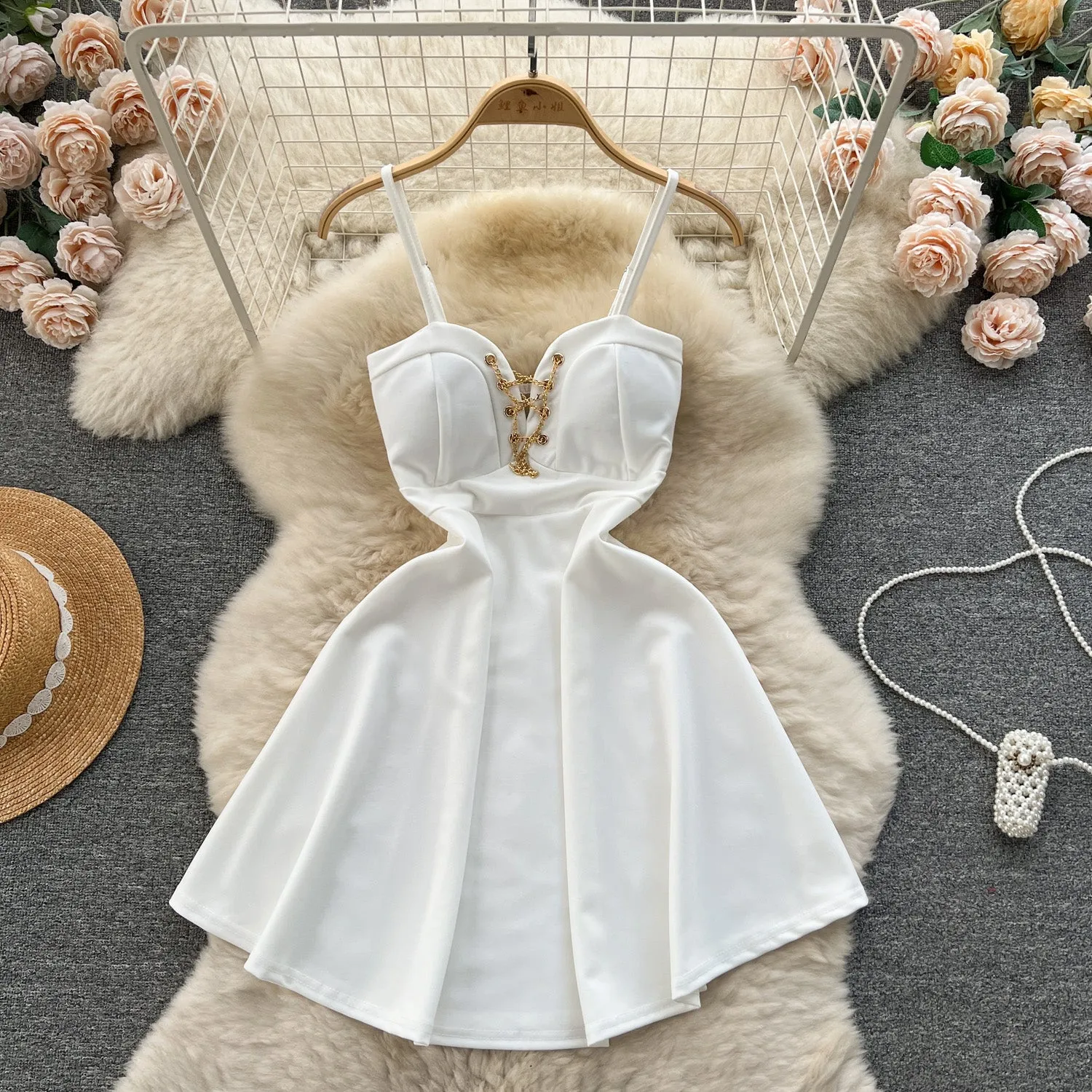 Chic Chain Decorated Slip Dress