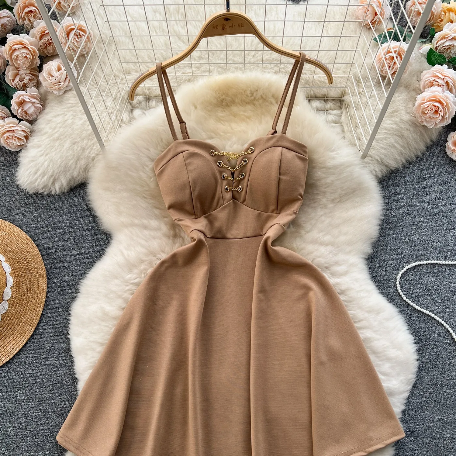 Chic Chain Decorated Slip Dress