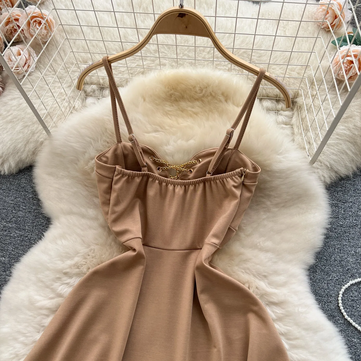 Chic Chain Decorated Slip Dress