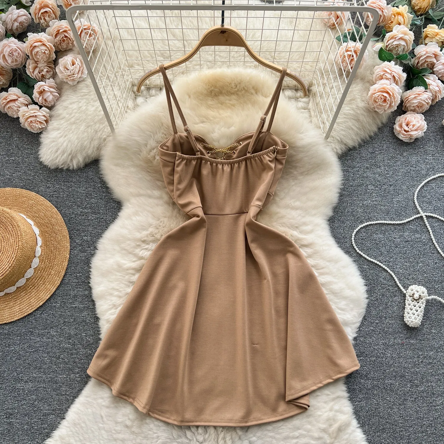 Chic Chain Decorated Slip Dress