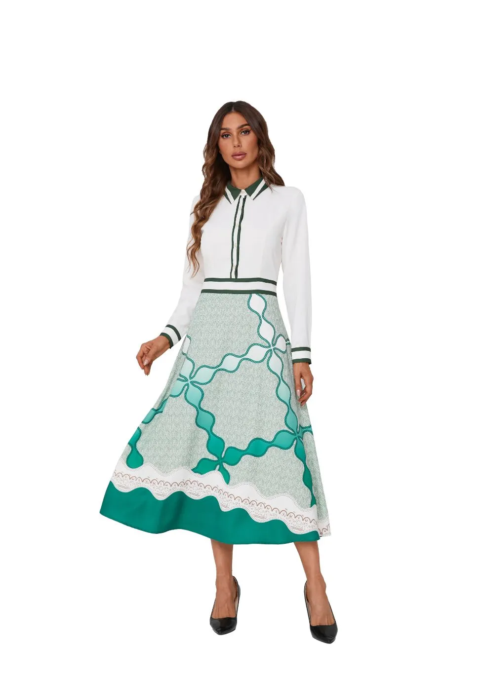 Chic Print Collared Midi Dress