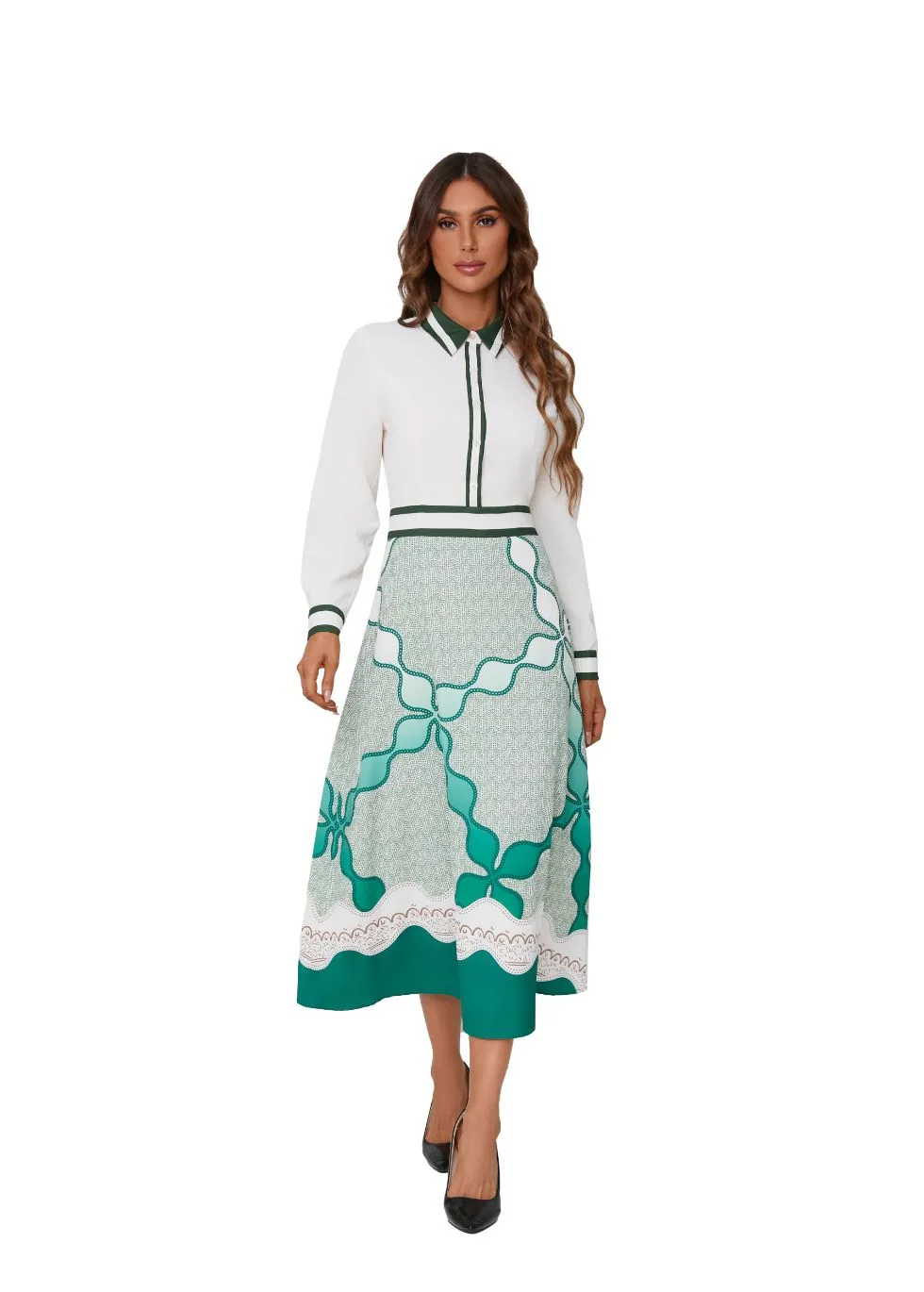 Chic Print Collared Midi Dress