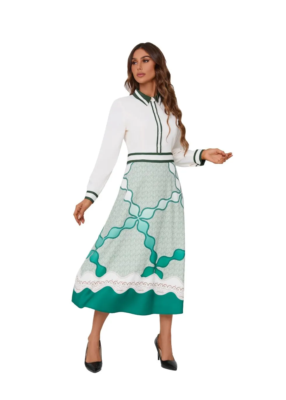 Chic Print Collared Midi Dress