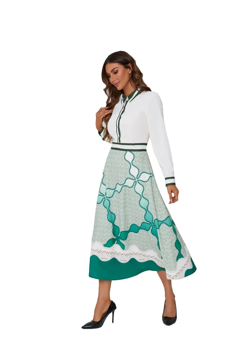 Chic Print Collared Midi Dress