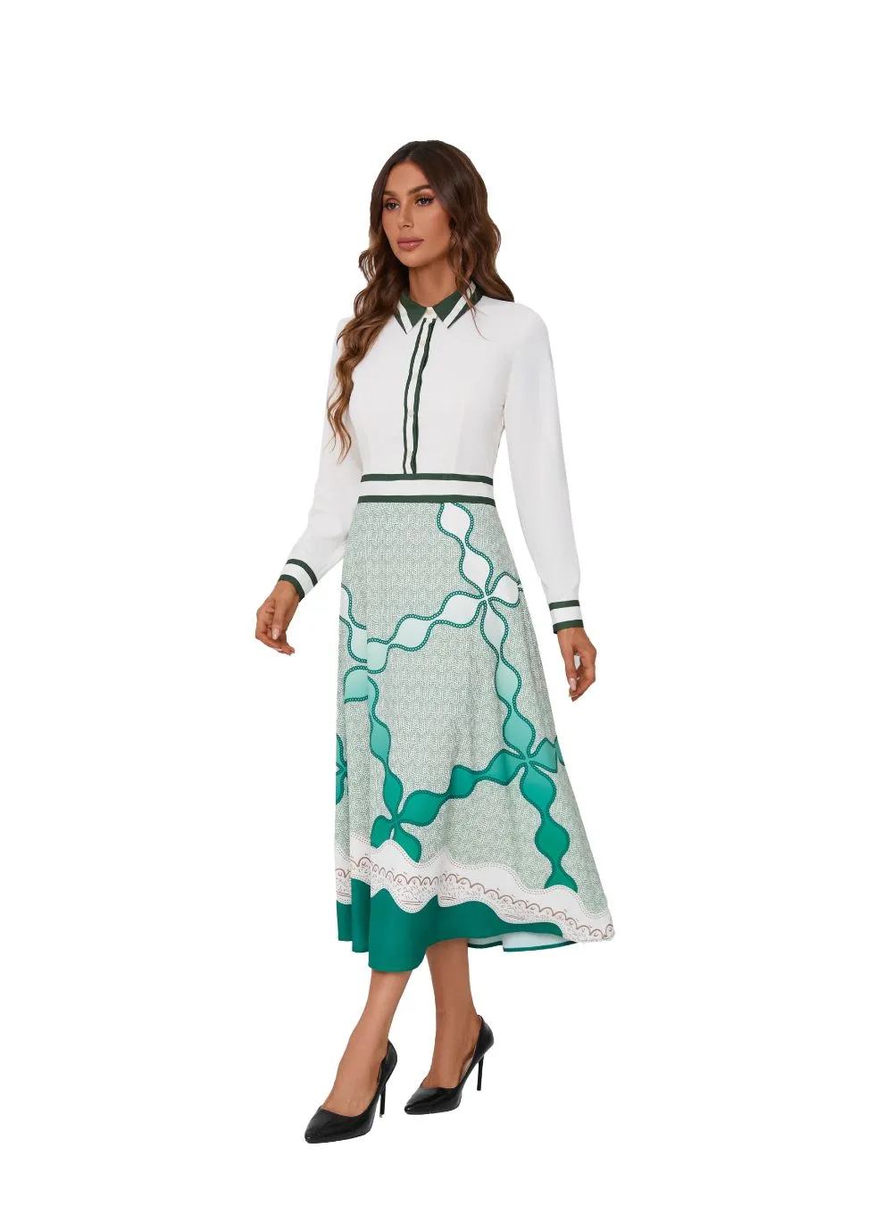 Chic Print Collared Midi Dress
