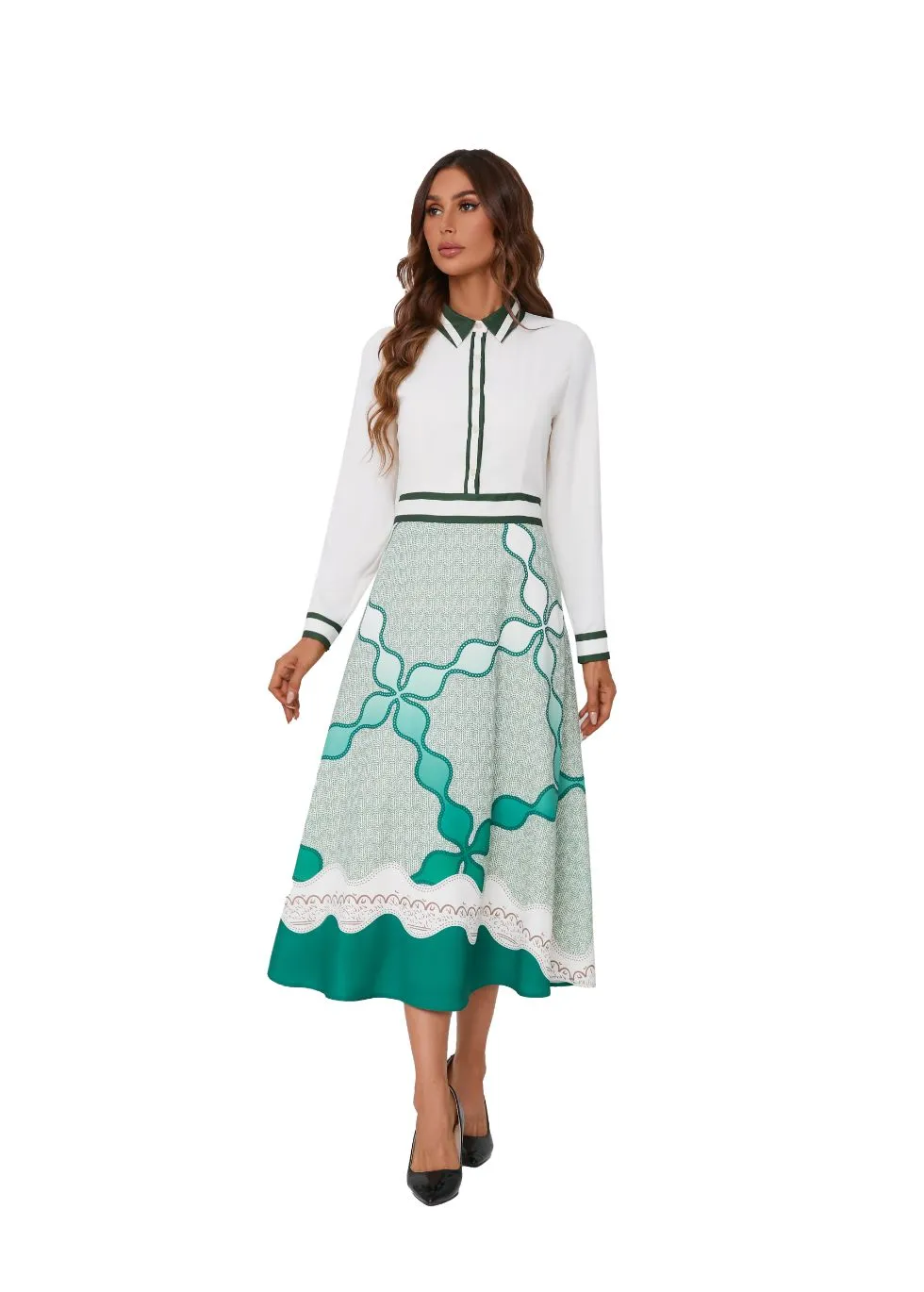 Chic Print Collared Midi Dress