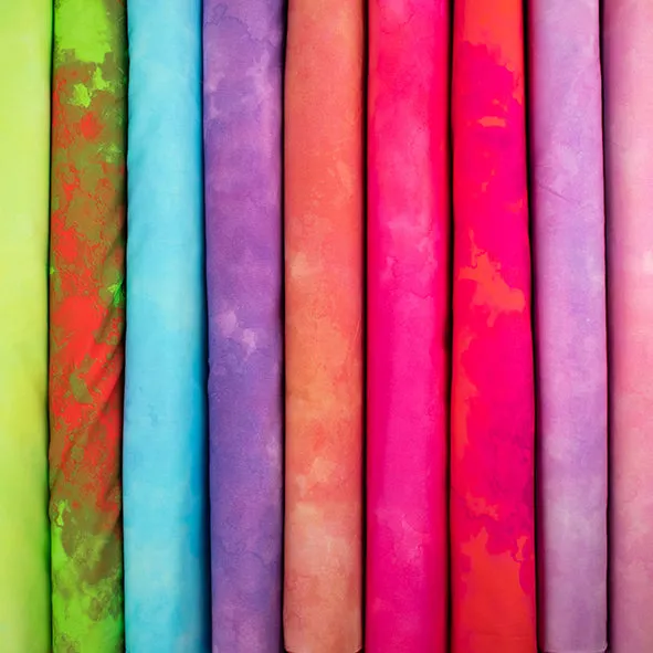 Cloudy Marble Collection #16 Hot Pink & Orange Watercolour Shading Cotton Prints