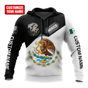 Custom Name 3D Full Printed Mexican Hoodie, Eagle Mexico Hoodies, Hoodies For Mexican Friend
