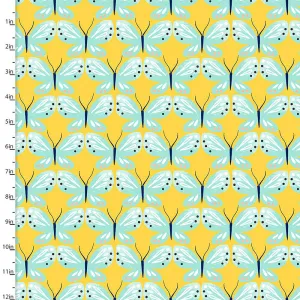 Fabric Editions Madison Turquoise Butterfly on Yellow Cotton Prints