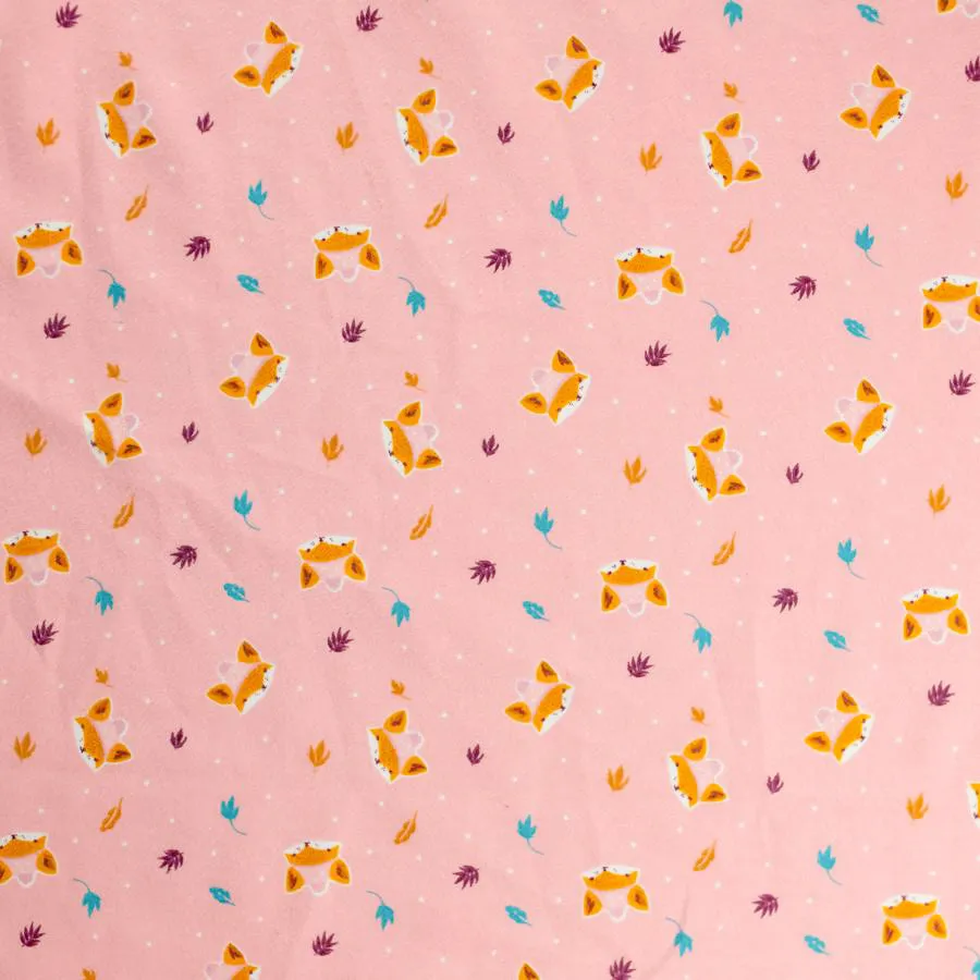 Fox on Coral Printed Flannelette