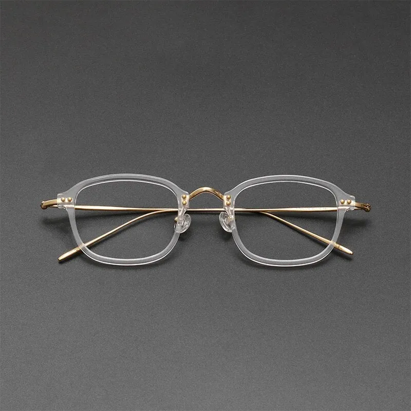 Gatenac Unisex Full Rim Square Titanium Acetate Frame Eyeglasses Gxyj364