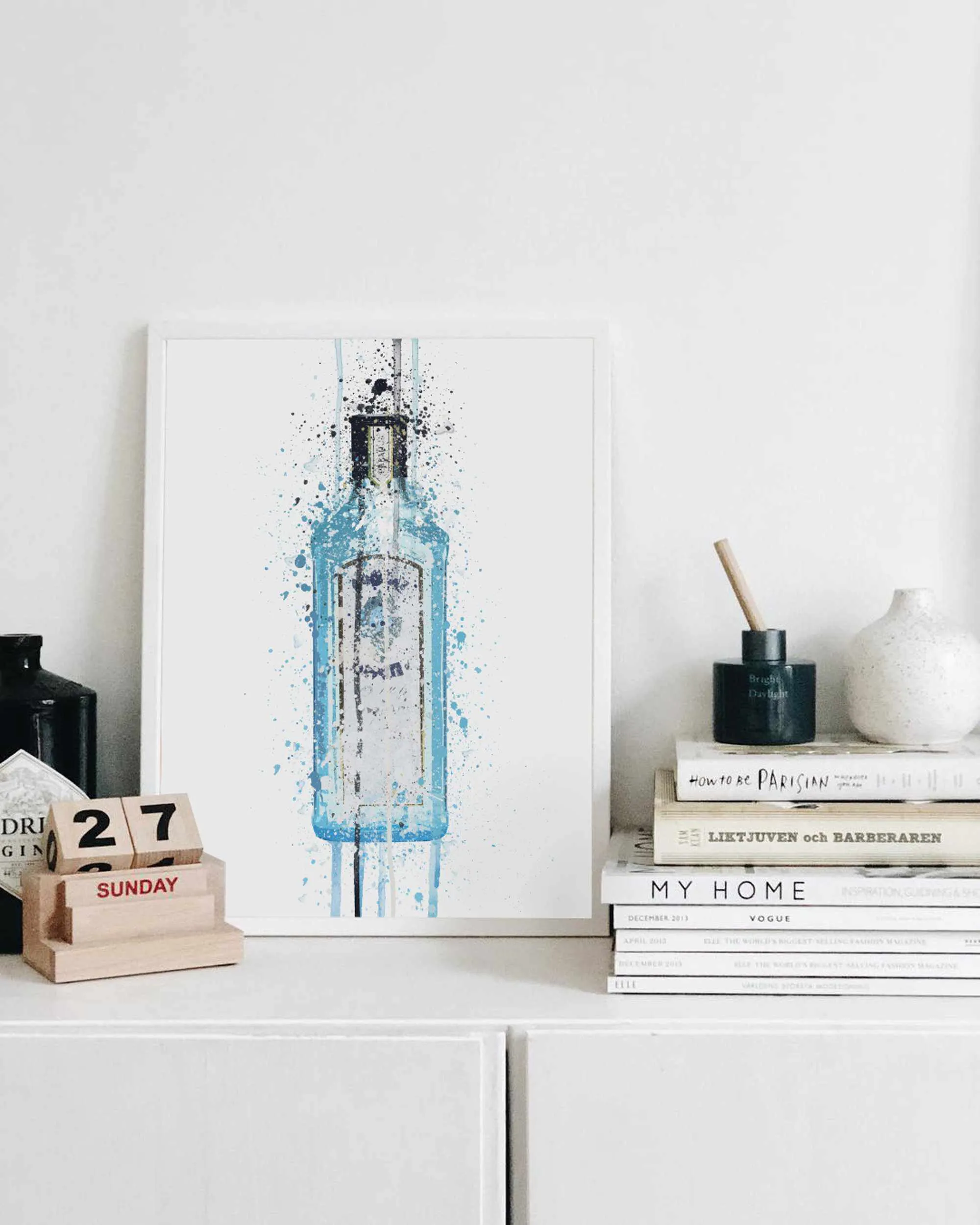 Gin Bottle Wall Art Print 'Ocean Blue'