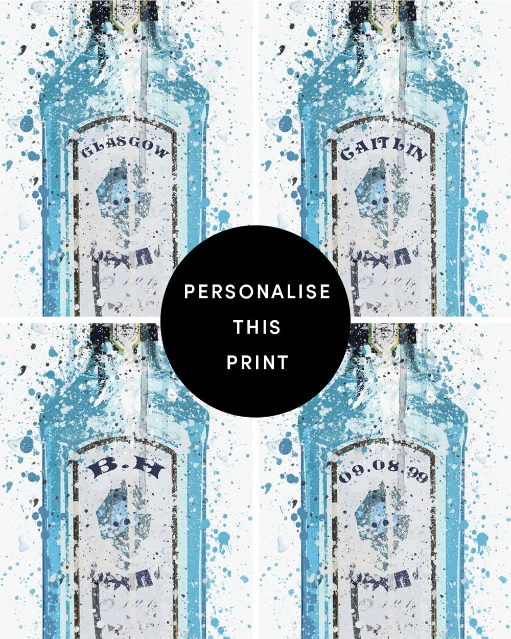 Gin Bottle Wall Art Print 'Ocean Blue'
