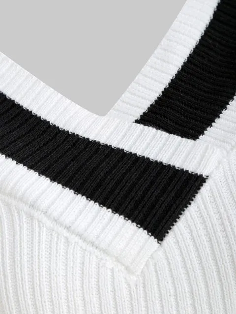 Graceful Shoulder Contrast Ribbed Sweater
