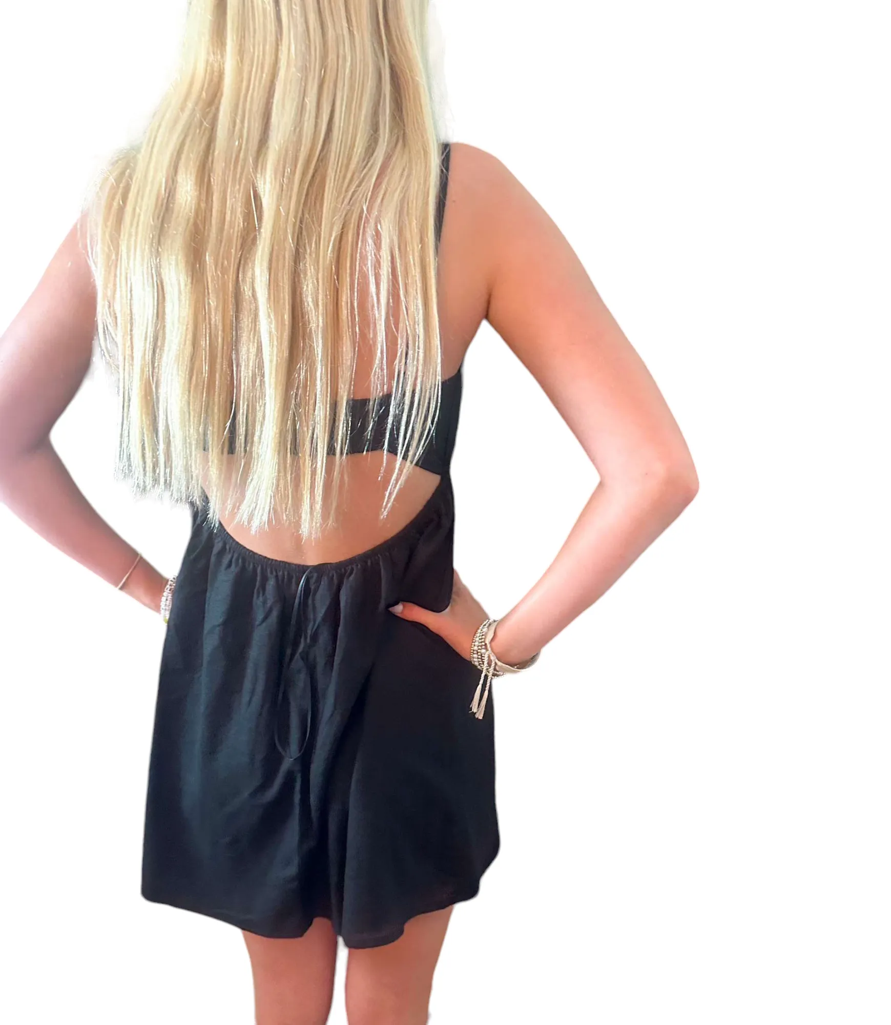 Harley Chic: Adjustable Strappy Mini Dress with Open Back