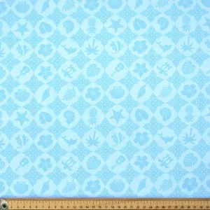 Hawaii Style Collection #16 Flower, Leaves & Sea Life on Blue Cotton Prints