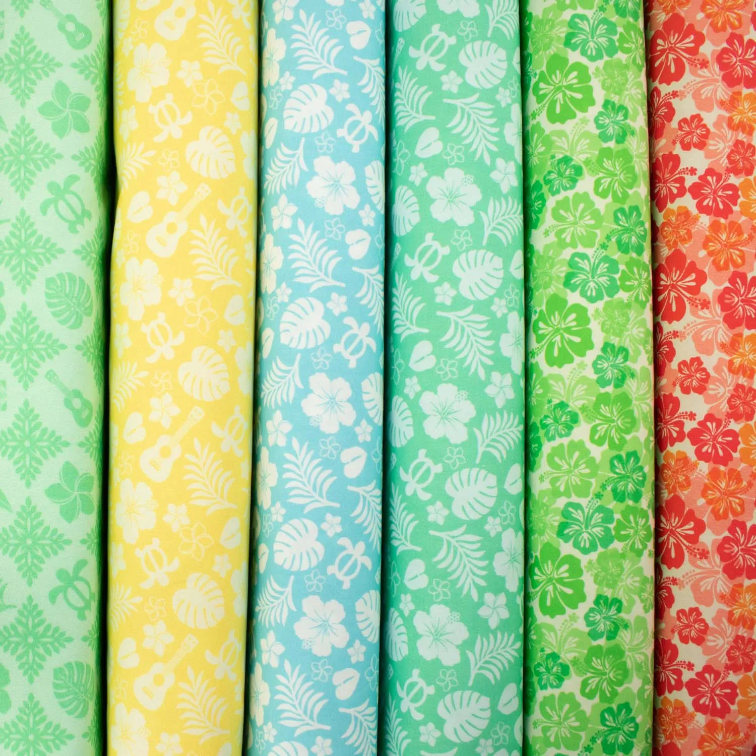 Hawaii Style Collection #16 Flower, Leaves & Sea Life on Blue Cotton Prints