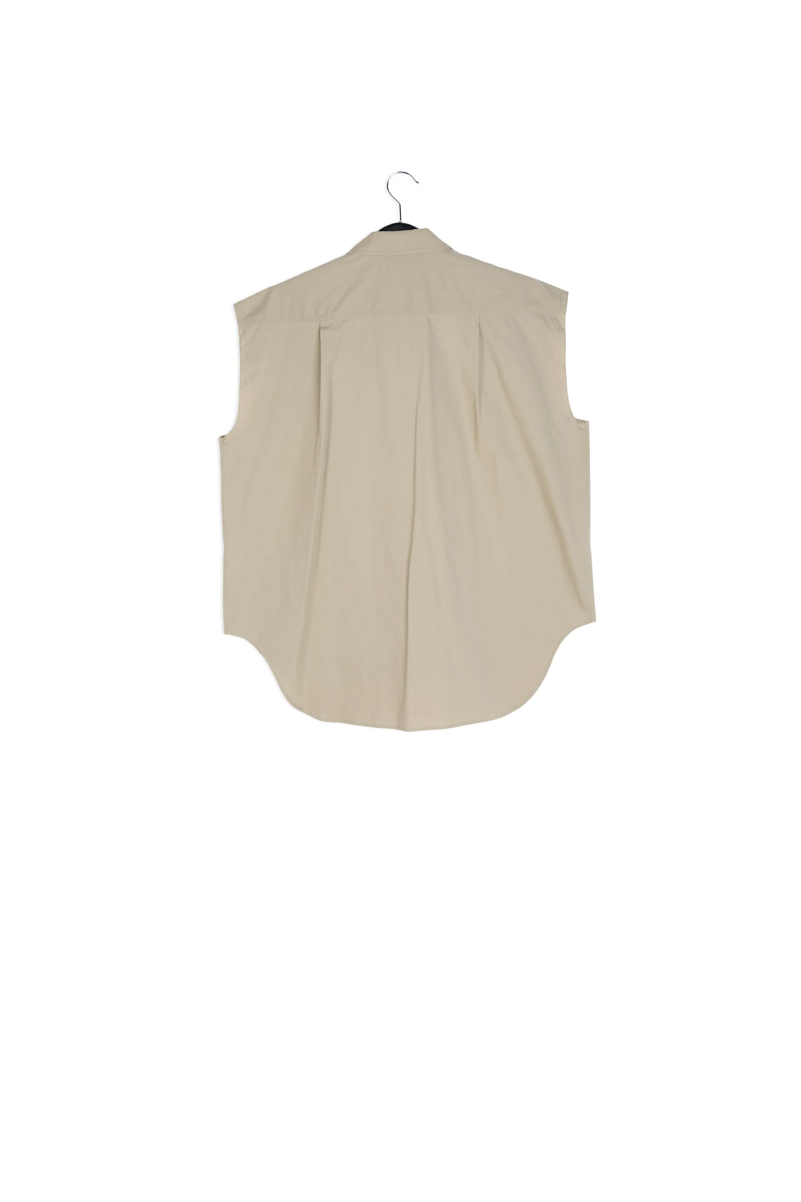 Khaki cotton sleeveless shirt with lace embroidered trimmings