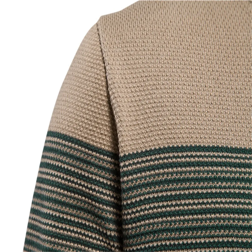 Men Cotton Casual O-Neck Striped Sweater
