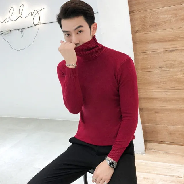 Modische Tops Einfarbig Langarm-Rollkragenpullover Warme Stricken Pullover