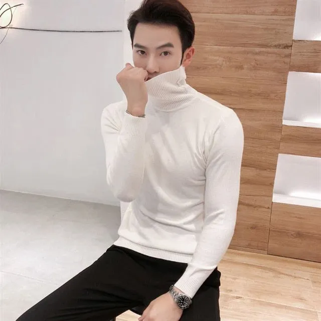 Modische Tops Einfarbig Langarm-Rollkragenpullover Warme Stricken Pullover