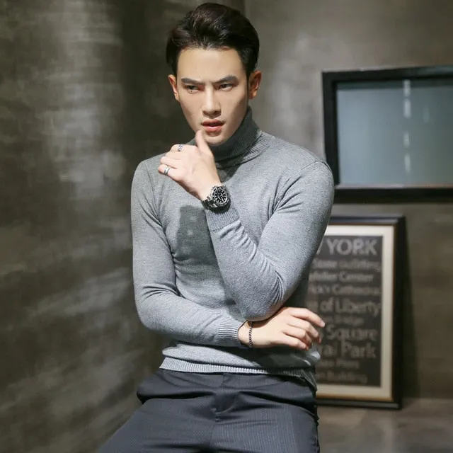 Modische Tops Einfarbig Langarm-Rollkragenpullover Warme Stricken Pullover