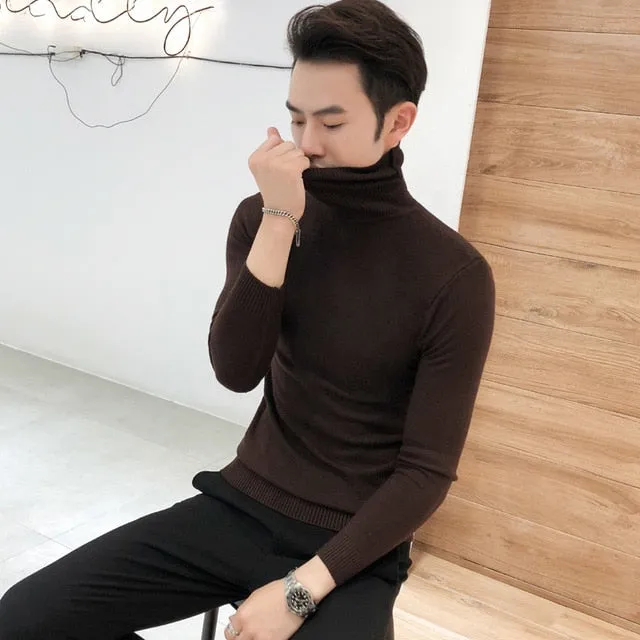 Modische Tops Einfarbig Langarm-Rollkragenpullover Warme Stricken Pullover