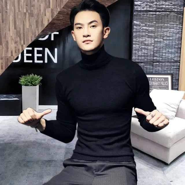 Modische Tops Einfarbig Langarm-Rollkragenpullover Warme Stricken Pullover
