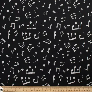 Musical Collection Musical Notes White on Black Cotton Prints