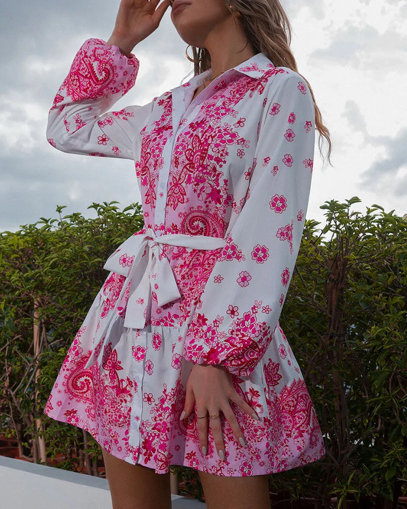 New lapel single-breasted bow waist dress