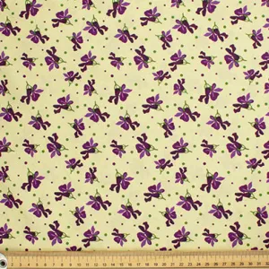 Old World Purple Collection #01 Purple Floral on Pale Yellow Cotton Prints