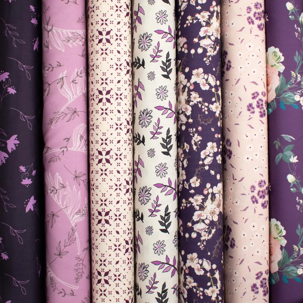 Old World Purple Collection #12 Cream Fan Spiral Floral on Purple Cotton Prints