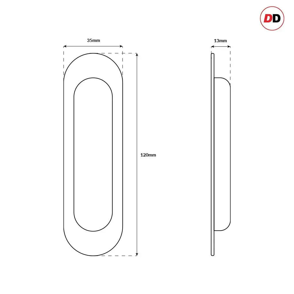 One Pair of Burnbank 120mm Sliding Door Oval Flush Pulls - Polished Gold Finish