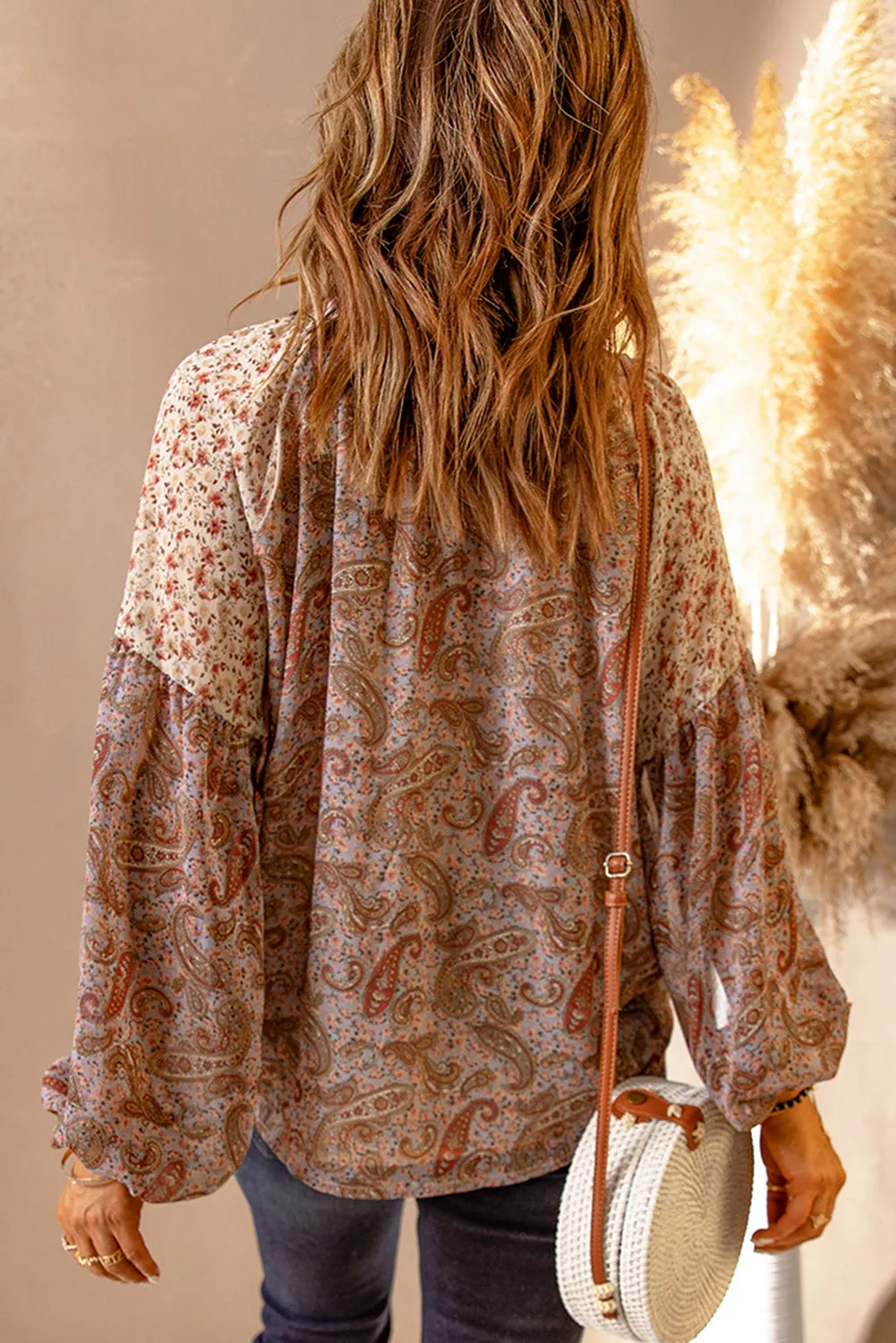 Paisley Pattern Floral Patch Long Sleeve Blouse