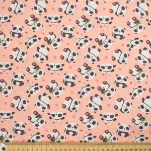 Panda Collection #02 Pandas & Paws on Coral Pink Cotton Prints