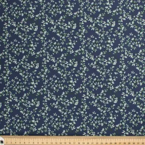 Petite Studio Blue Collection #05 Small Green Floral Vines on Dark Blue Cotton Prints