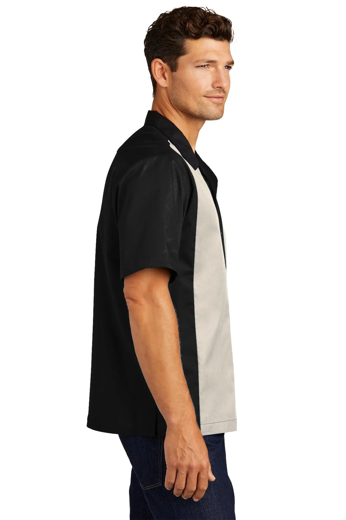 Port Authority Retro Branded Camp Shirts, Black/Light Stone