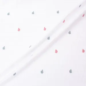 Red/Blue Apple Embroidered White Superfine Cotton