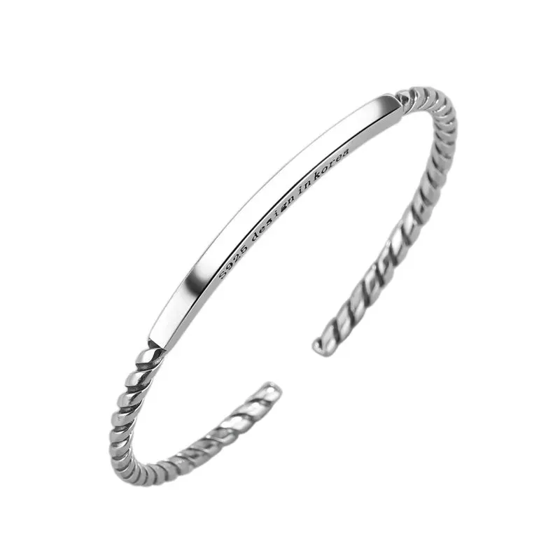 Retro Side Engraved Letter Square Open Bracelet Men and Women Couple Cuff Bracelet Fashion Romantic Casual Party Jewelry Gift