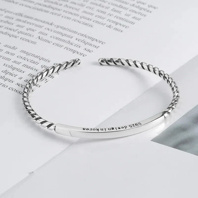 Retro Side Engraved Letter Square Open Bracelet Men and Women Couple Cuff Bracelet Fashion Romantic Casual Party Jewelry Gift